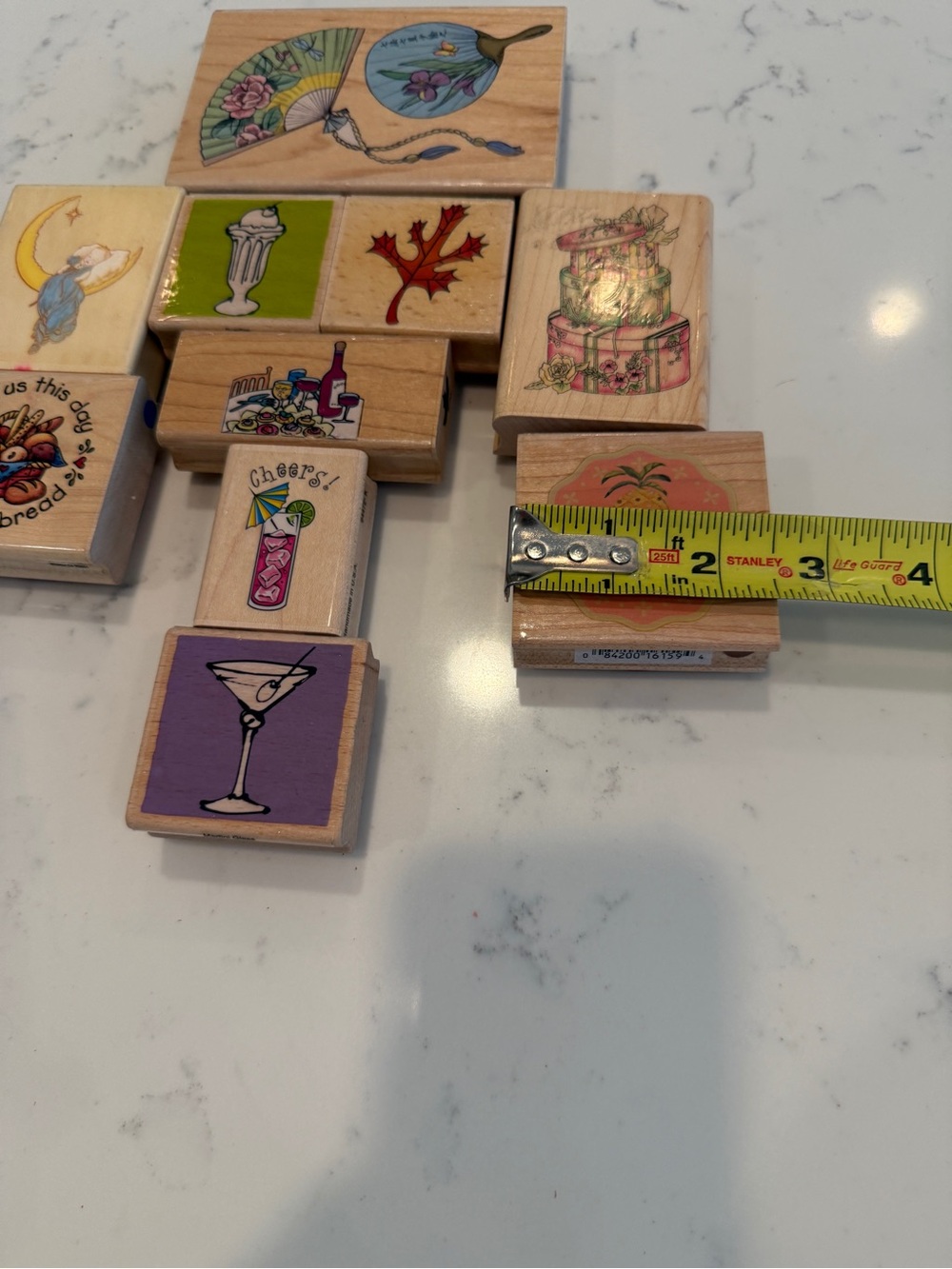 Vintage Wood Mounted Rubber Stamp Lot of 10 Food Drink Floral Craft Stamps - Picture 6 of 8